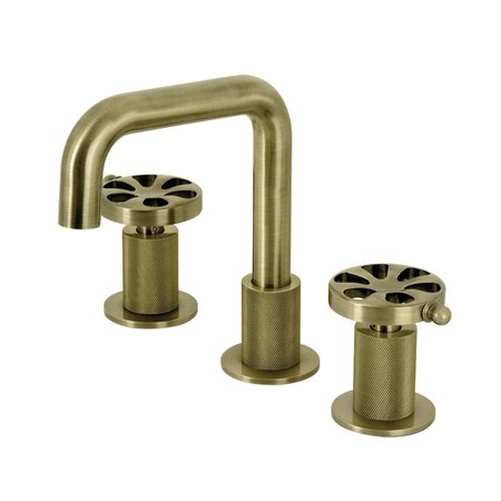 KINGSTON BRASS Widespread Bathroom Faucet with Push PopUp, Antique Brass KS1413RX